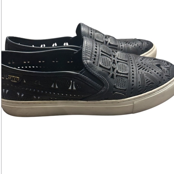 Tory Burch Lennon Dark Navy Blue Slip-On Loafers Lazer Cut Size 10 - Picture 4 of 9